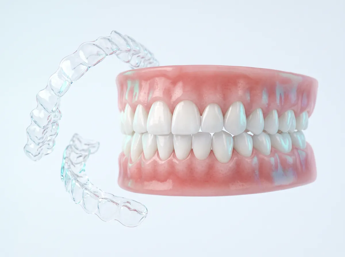 Ilustración 3D: dientes alineados con alineadores transparentes