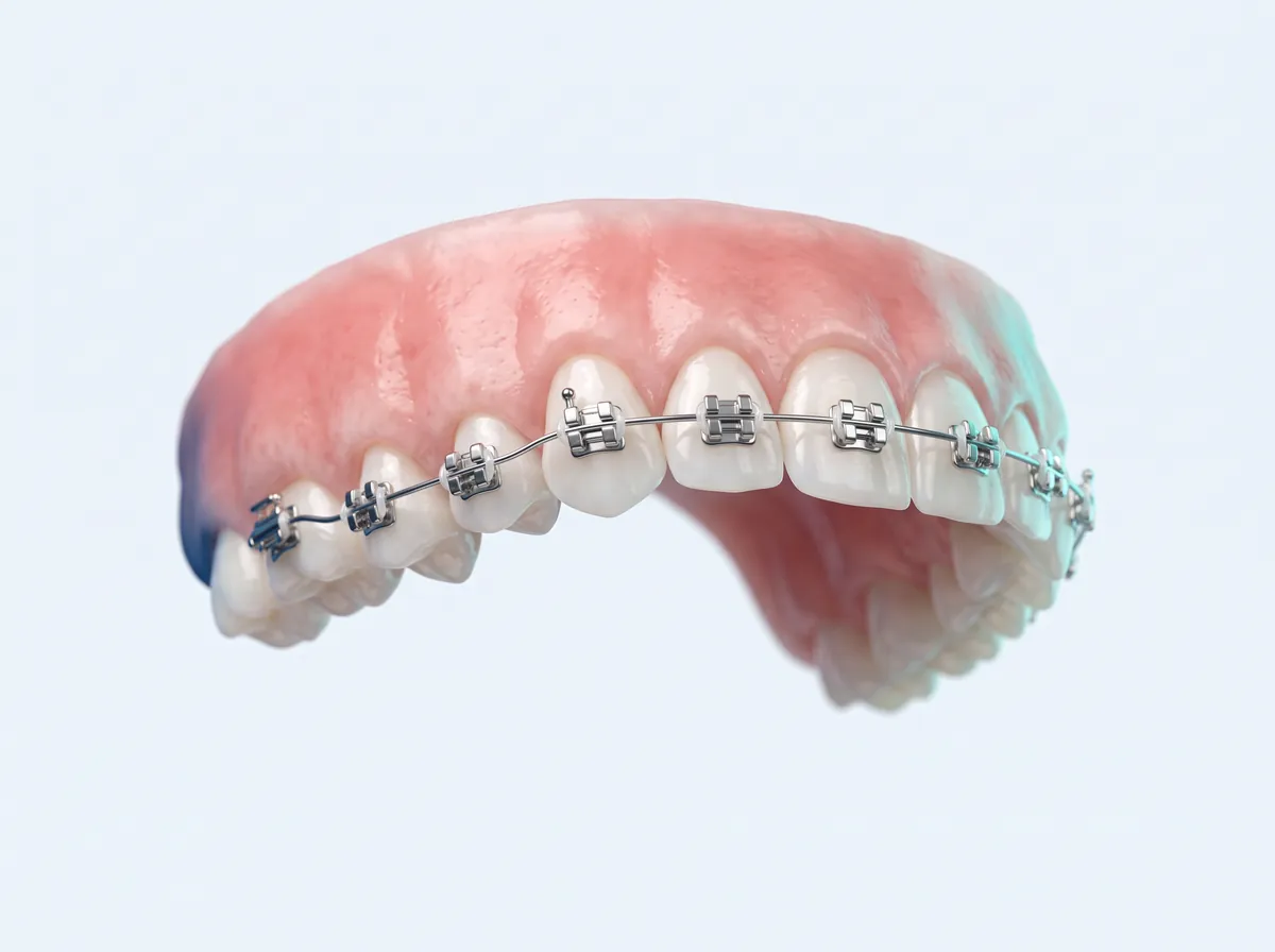 Ilustración 3D: ortodoncia con brackets metálicos